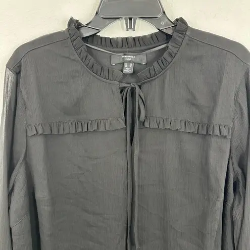 VERO MODA Curve Black Long Sleeve Ruffle Tie Neck Sheer Blouse Top Size 16 NWOT