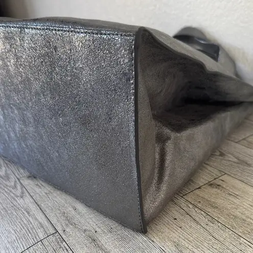 Furla Metallic Silver Leather Tote Bag EUC