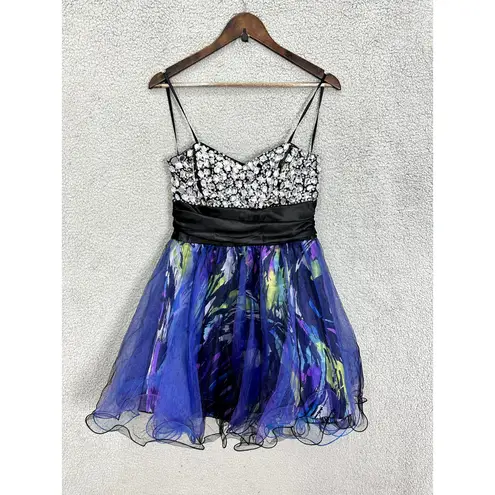 Vintage Y2K Ded Mini Prom Dress Juniors 13/14 Beaded Gem Chiffon 80s HOCO Glam Black Size undefined