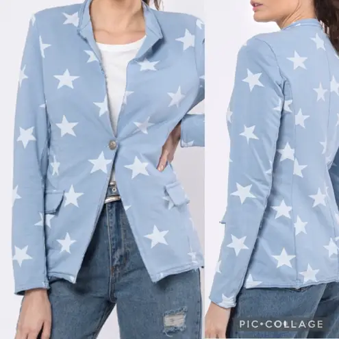 NWT blue and white Star pattern print women’s cotton blazer size L Size L