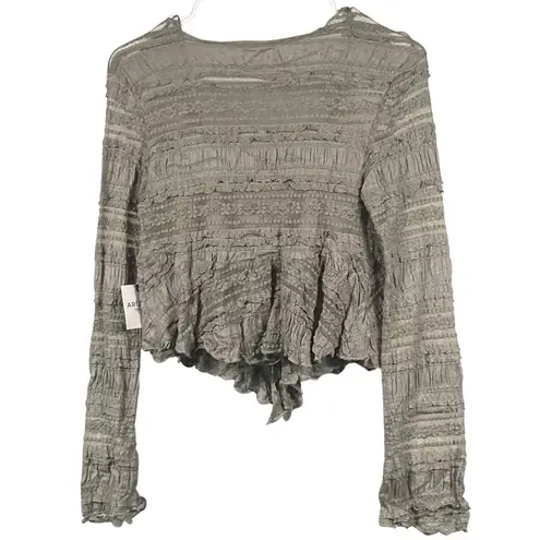 Arizona NWT Jean Co Juniors Size XS Tie Front Long-Sleeve Crop Top Moss Green