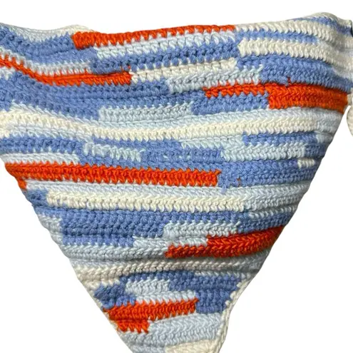 Sea New York Crochet Bikini Bottom Blue/Orange Cream Wool Large Cottagecore Boho Blue