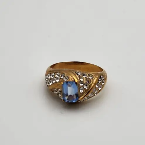 Vintage DAC Gold Tone, Blue Crystal, & Clear CZ Ring (7.5) Blue
