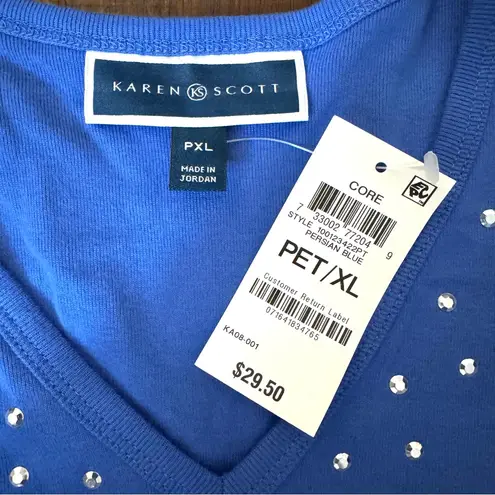 Karen Scott royal blue short sleeve, studded tee short, size PXL, NWT