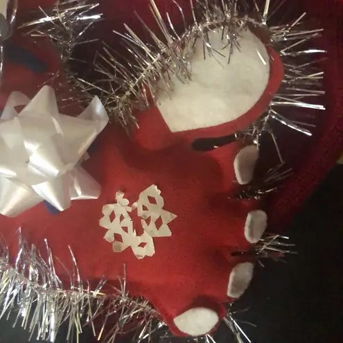 VTG Ugliest Christmas Sweater EVER Hand Crafted Stocking Balls Bow Snowman Red L Size L