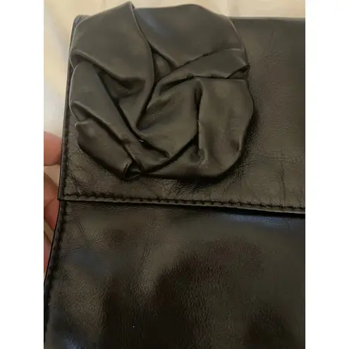 Missoni Black Leather Clutch Bag Rose Flower Accent Evening Bag Made in Italy