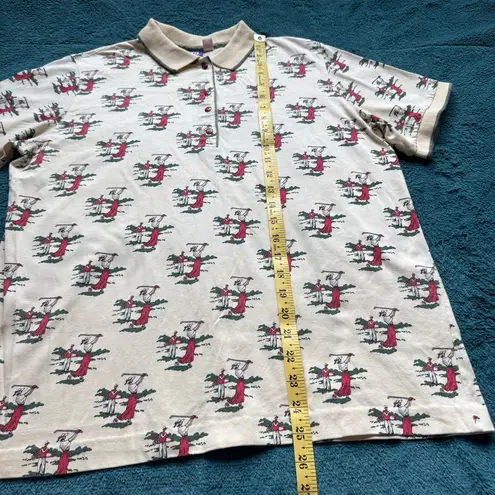 Vintage Tail Novelty Print Golf Polo Shirt Women XL Butter Yellow Preppy Resort Red