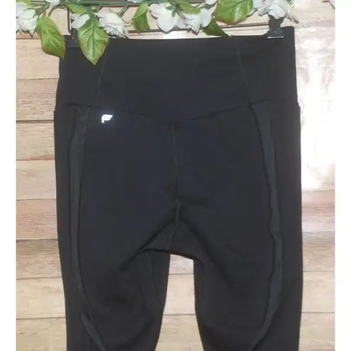 Fabletics  Motion365 Ladies Black Hi Rise Leggings Size S 7/8 Crop Sheer Panel