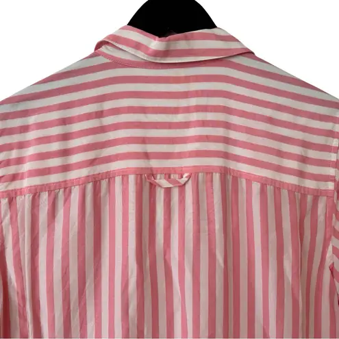 AYR Medium Pool Boy Shirt Pink Stripe Silk-Blend Short Sleeve Button Down Casual