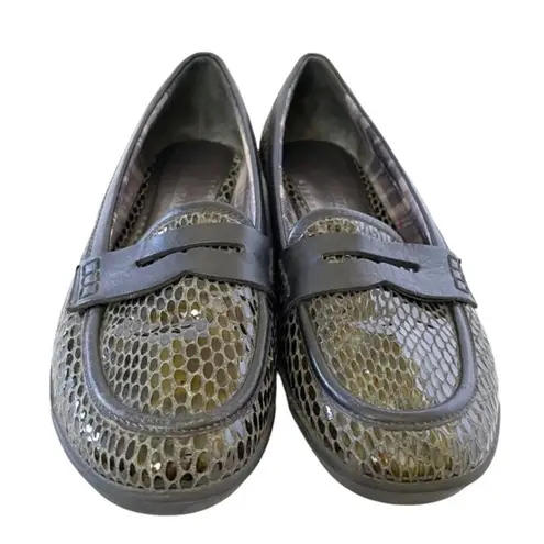 Aquatalia Snakeskin Embossed Leather Penny Loafers Driving Mocassins