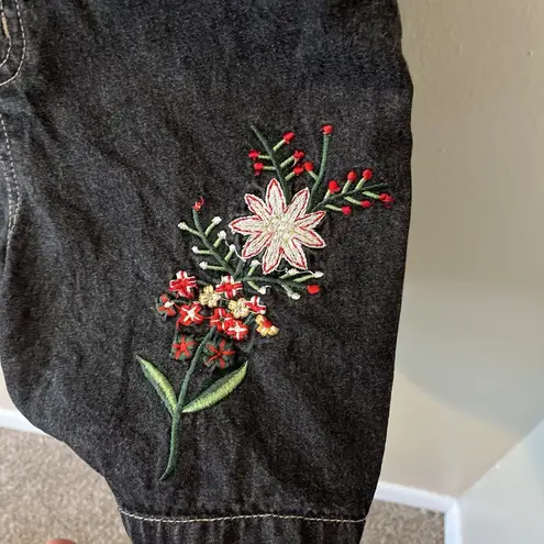 Route 66 Vtg Denim Overall Shorts Black Grey Embroidered Y2K Kid Core Grunge Goth 90s