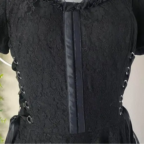 Gothic spin doctor black lacy lace up corset dress Size M