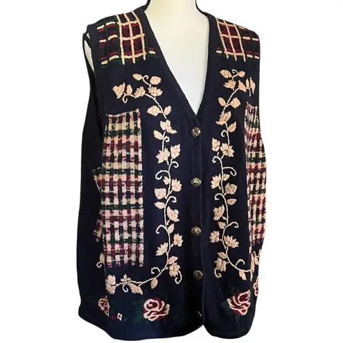 Vintage Embroidered Dark Navy Button Front Vest. SZ. 1X