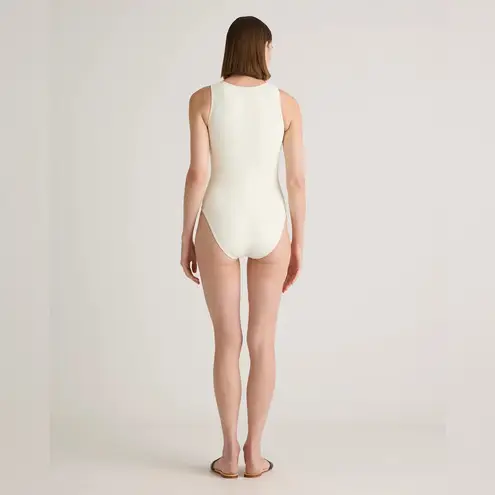 Quince NIB Italian Zip-Front One-Piece Swimsuit Ivory White Women's Size Medium