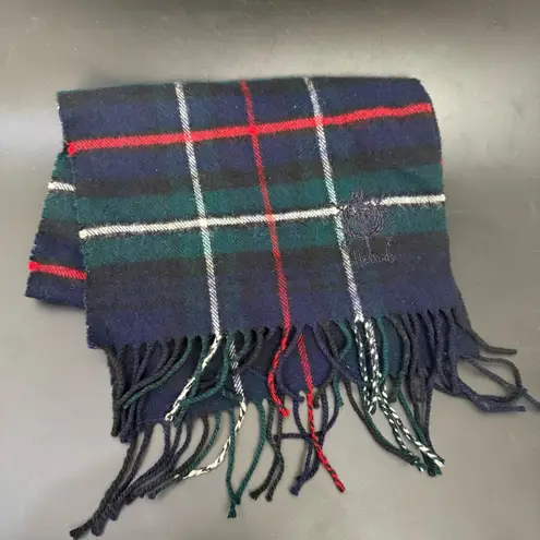 Vintage HARRODS Knights Bridge Blue Plaid 100% Lambswool Scarf Made in Scotland