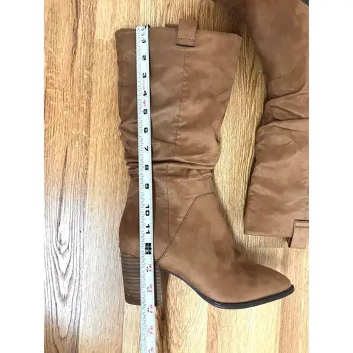 REPORT Tariq Vegan Suede Leather Slouch Boot High Block Heel Brown Size 8