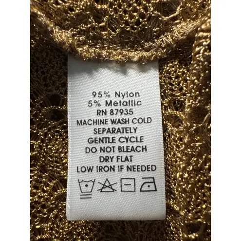 Susan Graver Womens 3X Metallic Knit Top Gold Short Sleeve Sheer Overlay