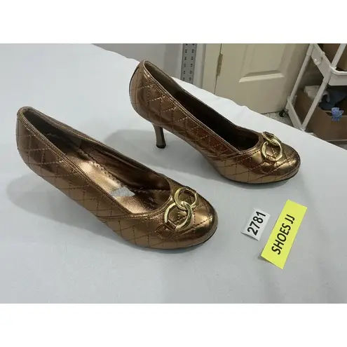 Top Moda Womans Size 7.5 Bronze Slip On Heel Pumps Jewel Accent NWOT
