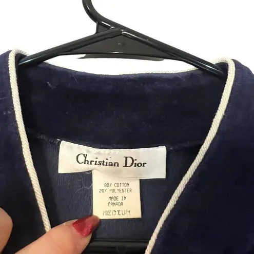Christian Dior Vintage 1980s  Women's Medium Navy Velour House coat/Dressing Gown