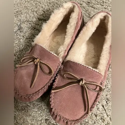 ABEO Vancouver Pink Suede Fur Lined Moccasins Slippers Flats