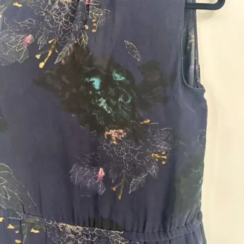 Babaton Aritzia Women's Floral Silk Benedict Sleeveless Shirt Dress Navy Medium