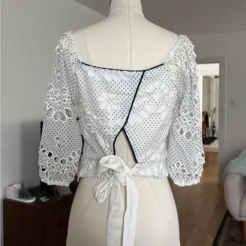 Adelyn Rae NWT embroidered lace polka dot crop top