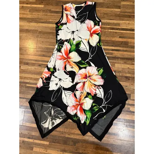 Joseph Ribkoff Floral Dress Sleeveless V Neck Black White Orange Size