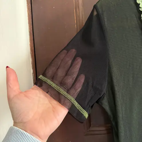 ORNA FARHO Paris | Y2K Vintage Green Double Mesh Ruffle V Neck Short Sleeve Top Black Size undefined