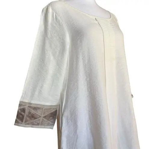 Redwood Court Silk Tunic Top White Beige Semi Sheer Split Hem Womens Small NWT