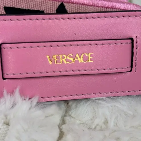 Versace  Pink Nylon Leather La Greca Signature Embroidered Medusa Strap