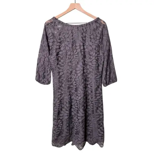 Garnet Hill Boheme Easy Lace Above Knee Leaf Dress Castlerock Grey Size 12