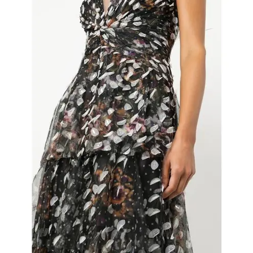 Marchesa Notte black appliqué tiered party V