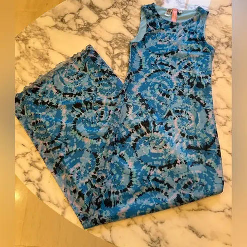 NWOT Something New Serena Print Sleeveless Mesh Maxi Dress Malibu Blue XS