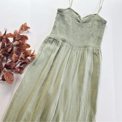 Faherty Mandy Smocked Linen Jumpsuit Desert Sage