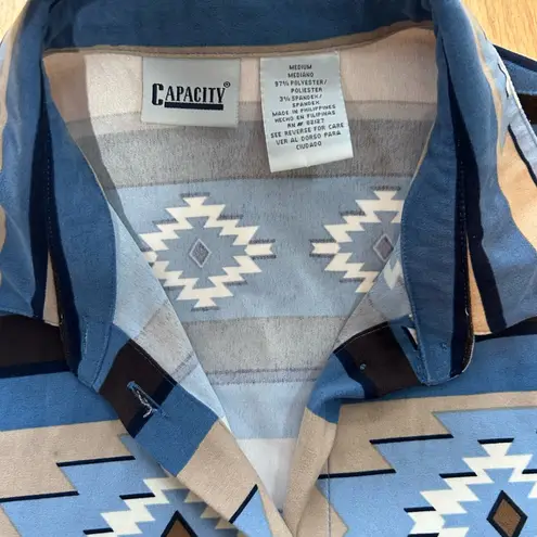 Vintage Capacity Women's Southwestern Aztec Western Rancher Button Up Shirt M Blue Size M