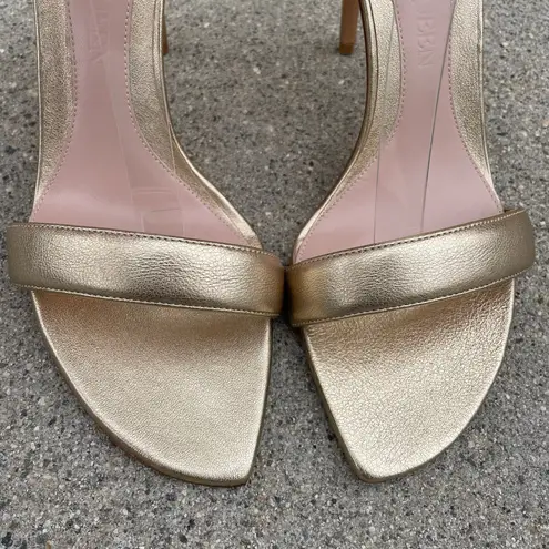 Alexander McQueen jeweled buckle gold leather high heel ankle strap sandal IT 40