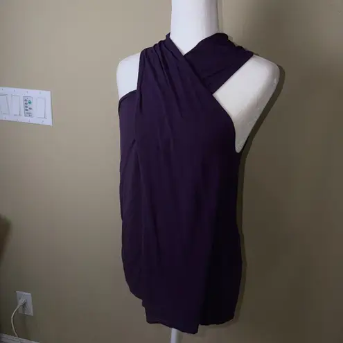 Michael Stars Deep Purple Cross Wrap Neck Sleeveless Knit Top One Size