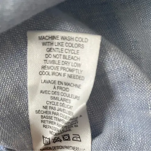 Andrea Jovine Blue 3/4 Sleeve Bib Collar Tunic 100% Linen Chambray