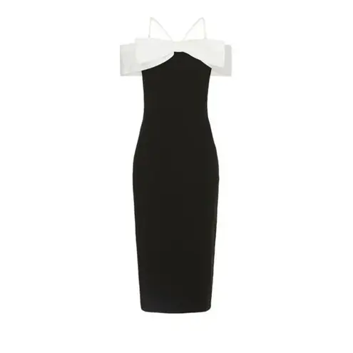 Rebecca Vallance Hepburn Bow Midi Dress Black US 8
