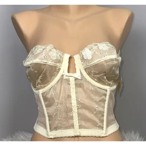 Vintage Lady Marlene Bustier Sheer See Through Ivory Bra Size 36D New NOS Boned