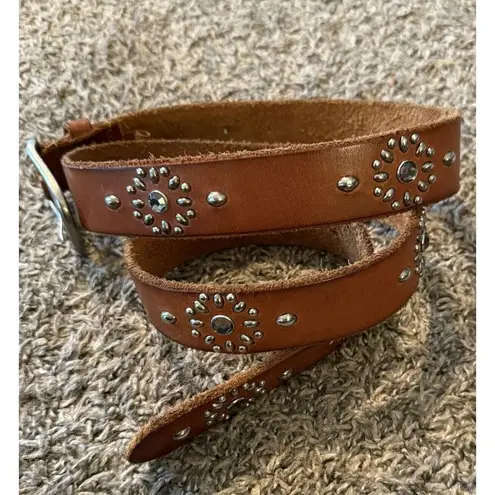 Cowboy 8 Belt Brown Leather Studded Rhinestones 1.25”x49” Western Cowgirl Rodeo