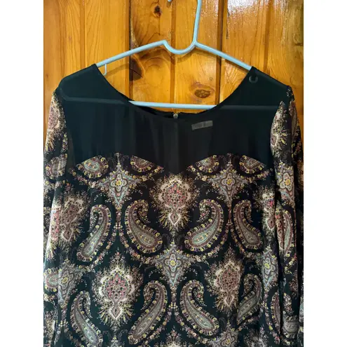 Paisley Print Long Sleeve Mini Dress Bohemian Festival Xhilaration Woman's Black Size undefined