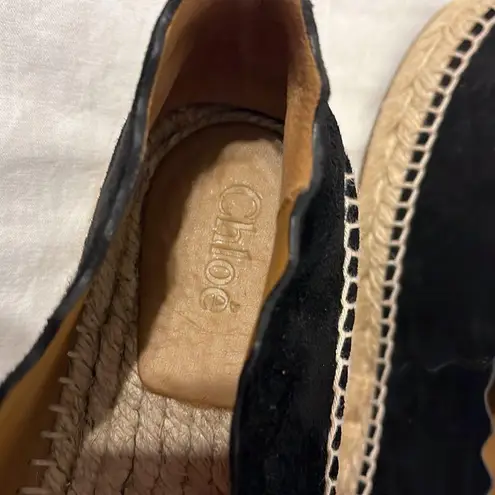 Chloé Chloe Suede Whipstitch Scalloped Trim Flat Espadrilles