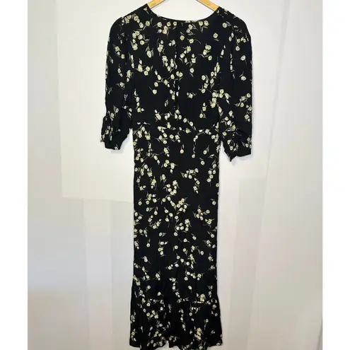 Flynn Skye Elsie Black Tulip Floral Midi Maxi Boho Dress Women's Medium
