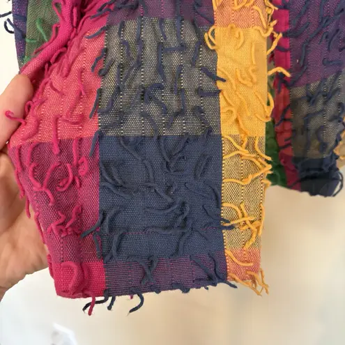 VINTAGE 80s Silver Stream 100% COTTON Jacket XL Multi color Fringe