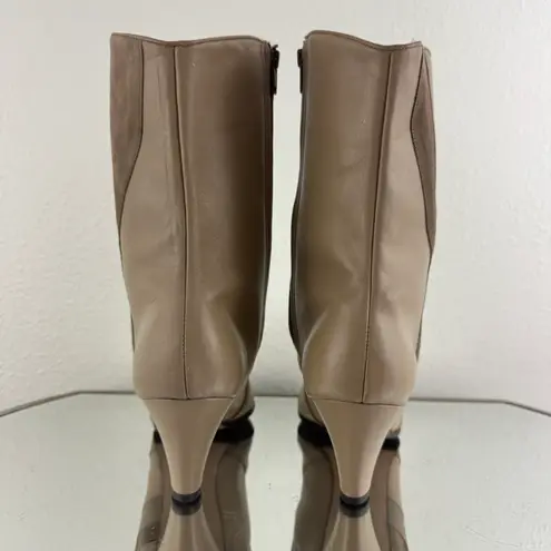Hill & Dale Vintage 1970s Designer Tan Beige Leather Swirl Low Heel Ankle Boots
