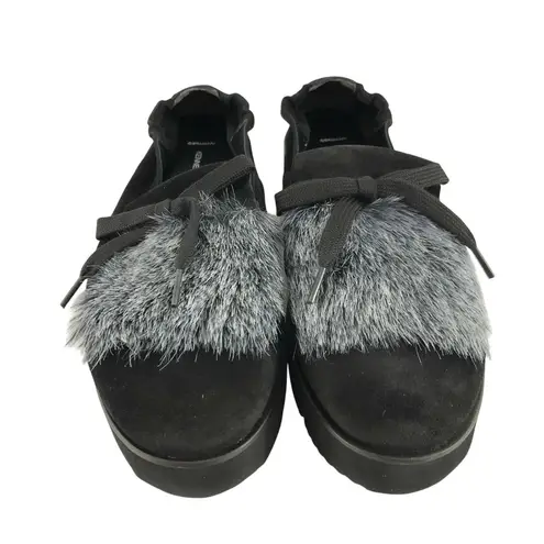 Kennel & Schmenger Womens Malu Flat Suede Faux Fur Slip On Bow Black Size 7.5