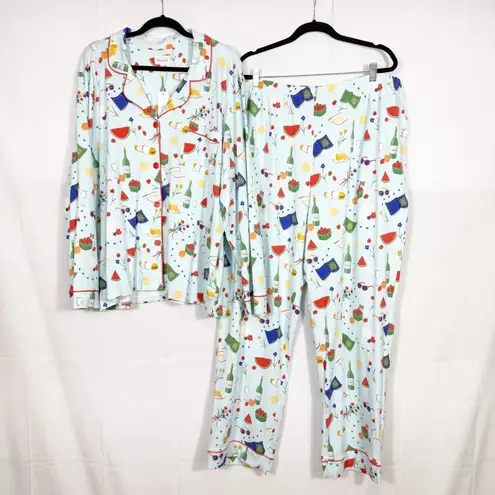 BedHead Pajamas PJs Garden Grazing Brunch Picnic Organic Cotton Jersey Pajamas Blue Size 3X