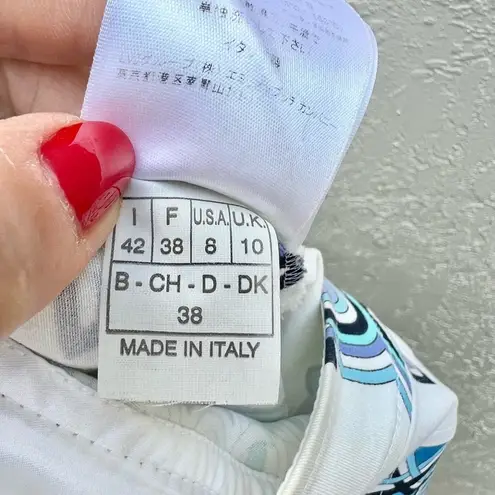 Emilio Pucci knee length skirt white blue pencil size US 8