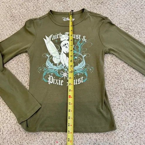 Disney  Tinker Bell Faith Trust Pixie Dust Rhinestone Top Olive XS Y2K Fairycore - Image 6